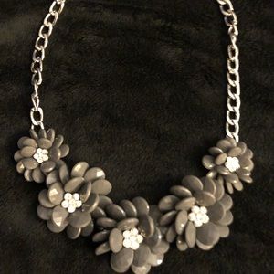 Gray Floral Silver Chain Rhinestone Detail